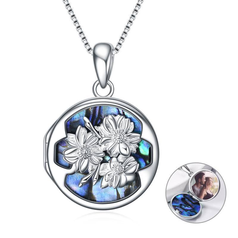 Sterling Silver Daisy Personalized Photo Locket Necklace-1