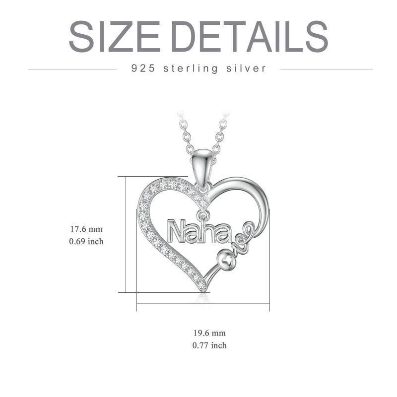 Sterling Silver Cubic Zirconia Heart Pendant Necklace Engraved Love Nana-5
