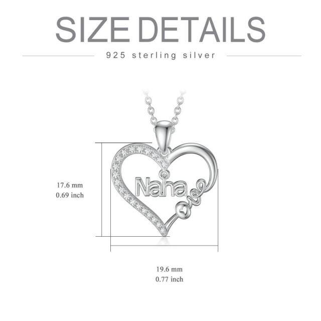 Sterling Silver Cubic Zirconia Heart Pendant Necklace Engraved Love Nana-4