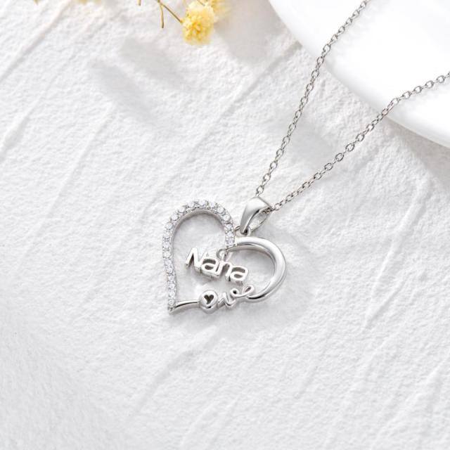 Sterling Silver Cubic Zirconia Heart Pendant Necklace Engraved Love Nana-3