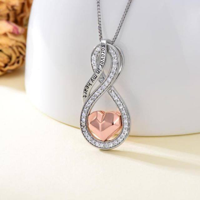Sterling Silver Two-tone Circular Shaped Cubic Zirconia Infinite Symbol Urn Necklace for Ashes with Engraved Word-2
