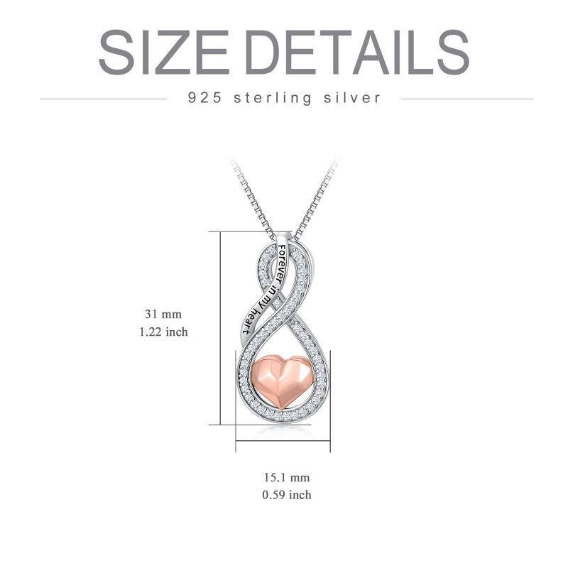 Sterling Silber zweifarbig kreisförmig Zirkonia unendliche Symbol Urne Halskette mit eingr-5
