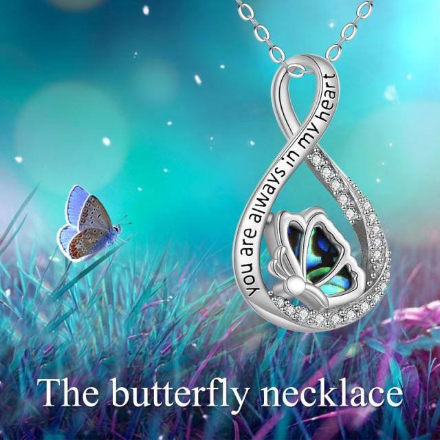 Sterling Silver Circular Shaped Cubic Zirconia Butterfly & Infinity Symbol Urn Necklace for Ashes with Engraved Word-2