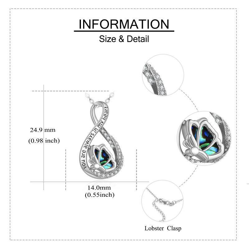 Sterling Silver Circular Shaped Cubic Zirconia Butterfly & Infinity Symbol Urn Necklace for Ashes with Engraved Word-6