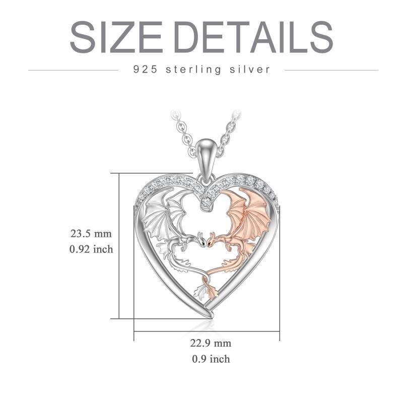 Sterling Silver Two-tone Cubic Zirconia Dragon & Heart Pendant Necklace-6
