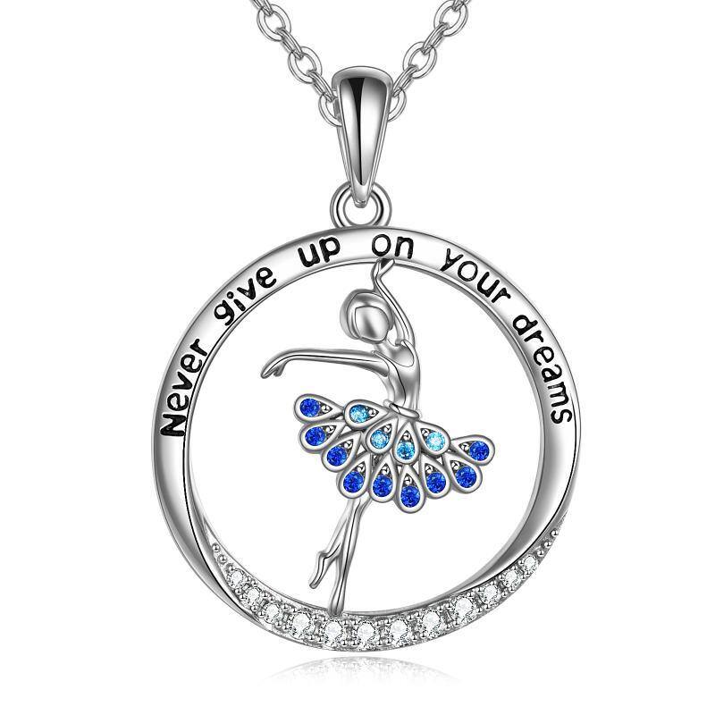 Sterling Silver Cubic Zirconia Ballet Dancer Pendant Necklace with Engraved Word-1