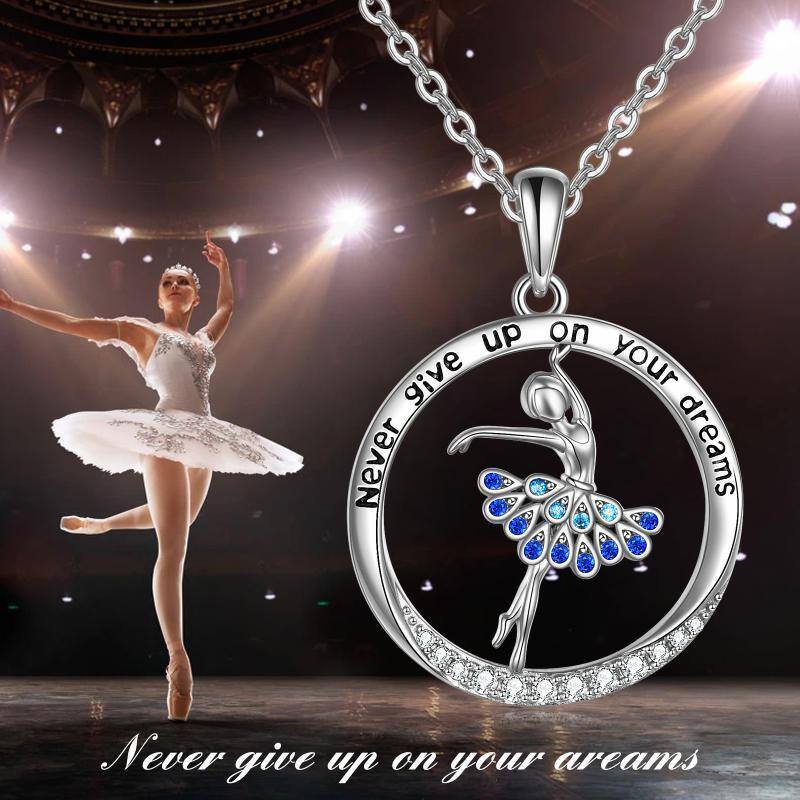 Sterling Silver Cubic Zirconia Ballet Dancer Pendant Necklace with Engraved Word-6
