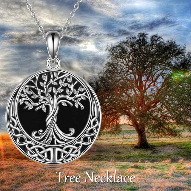 Sterling Silver Agate Tree Of Life & Celtic Knot Pendant Necklace-2