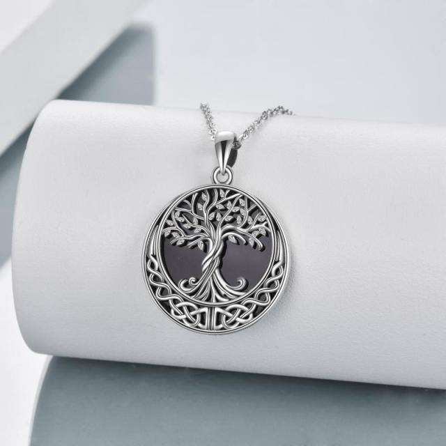 Sterling Silver Agate Tree Of Life & Celtic Knot Pendant Necklace-3