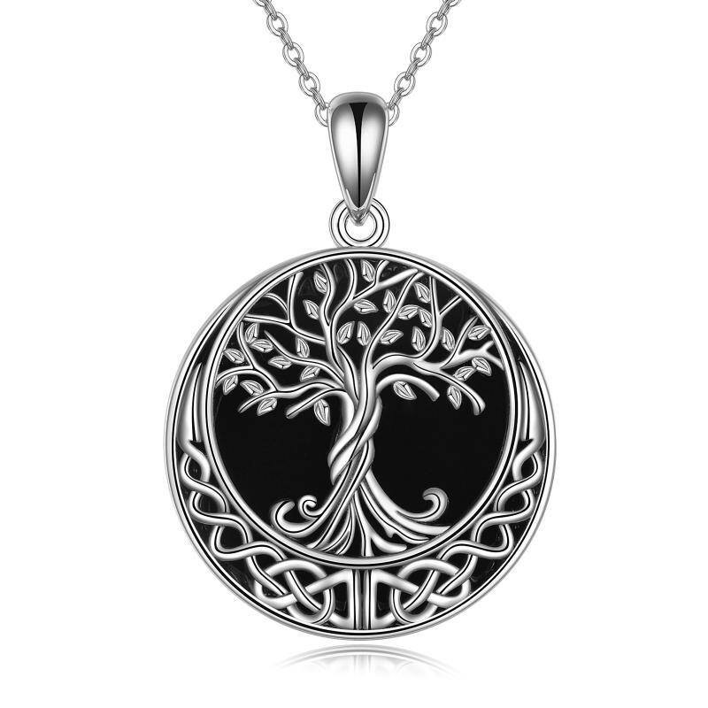 Sterling Silver Agate Tree Of Life & Celtic Knot Pendant Necklace-1