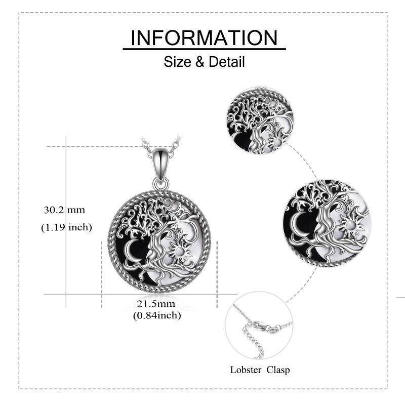 Sterling Silver Two-tone Tree Of Life & Sun Pendant Necklace-5