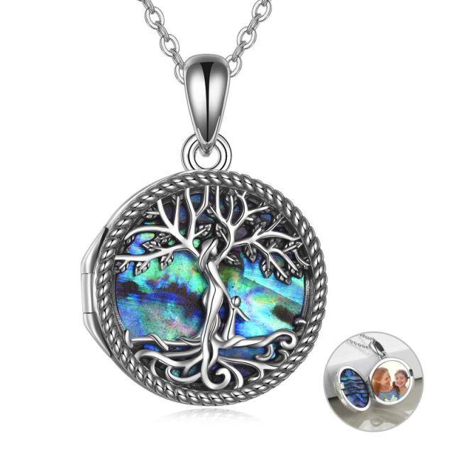 Colar de prata esterlina com medalhão de fotos personalizadas da mãe e do filho com a árvore da vida-0