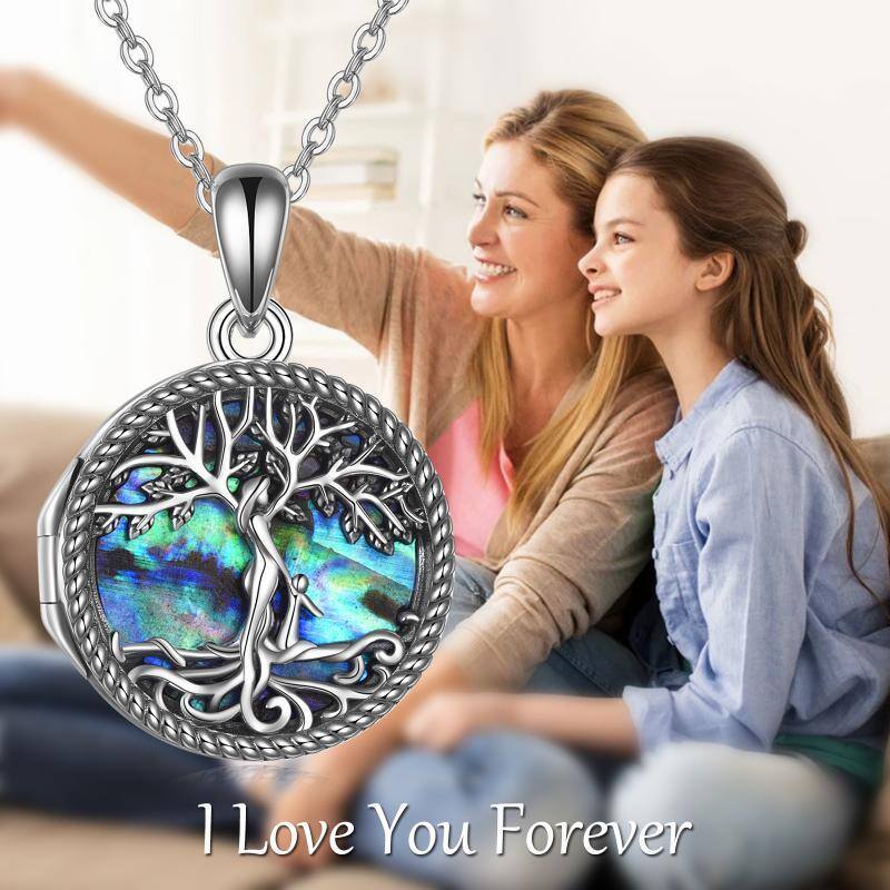 Sterling Silber Baum des Lebens Mom & Kind personalisierte Foto Medaillon Halskette-6