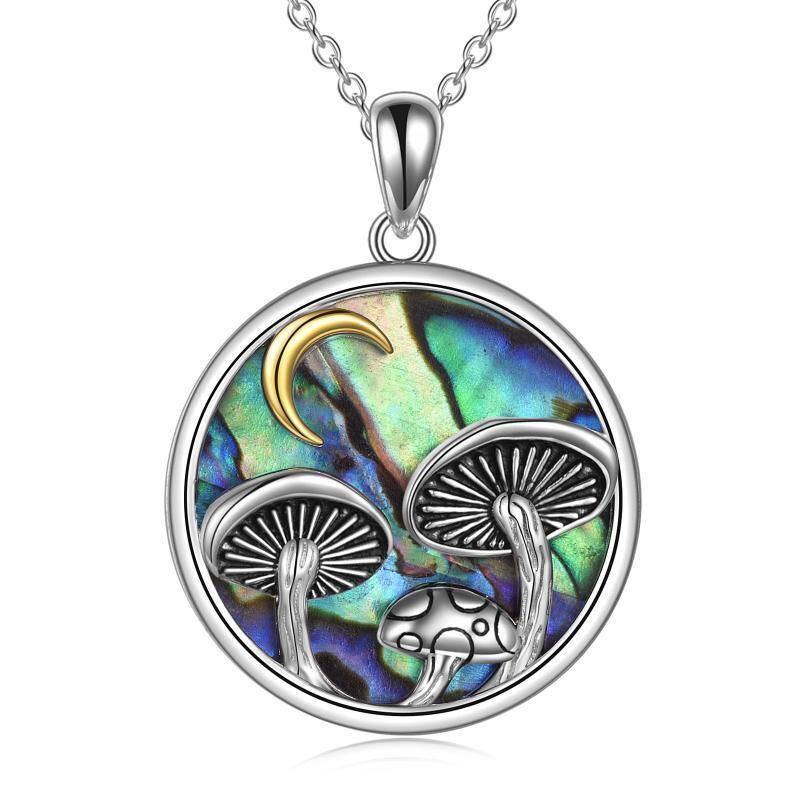 Sterling Silver Abalone Shellfish Mushroom & Moon Pendant Necklace-1