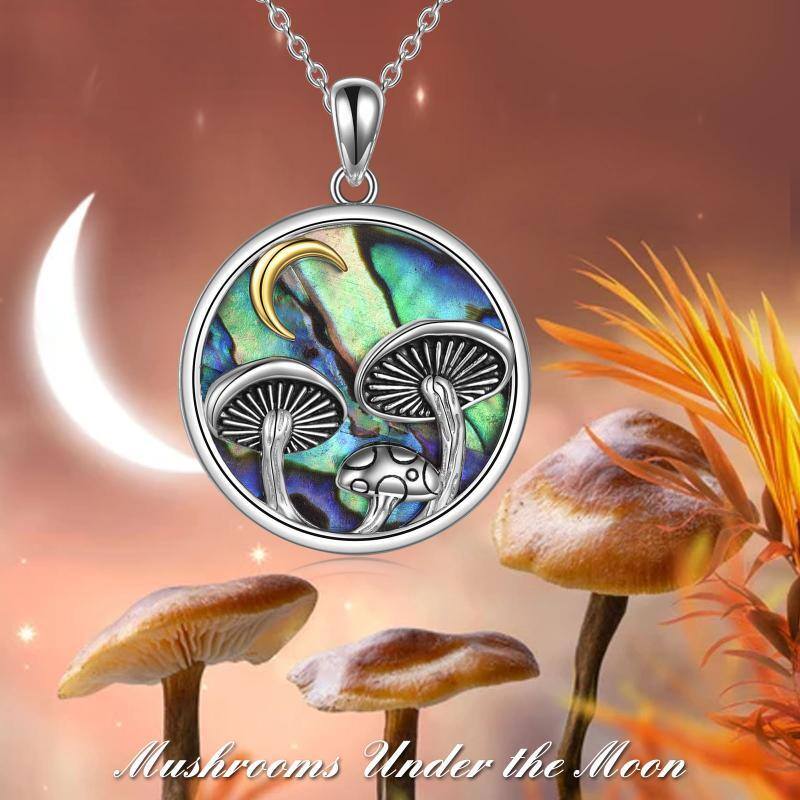 Sterling Silver Abalone Shellfish Mushroom & Moon Pendant Necklace-6