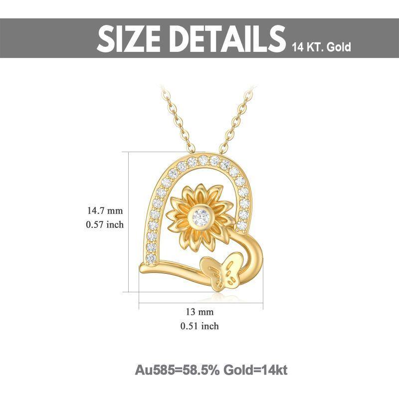 14K Gold Cubic Zirconia Butterfly & Sunflower & Heart Pendant Necklace-6