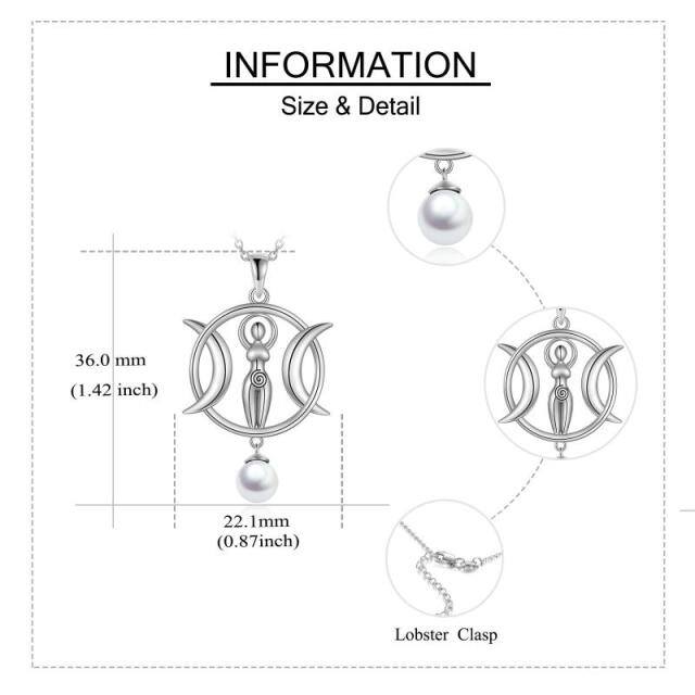 Sterling Silber Perle Mond-Anhänger Halskette-5