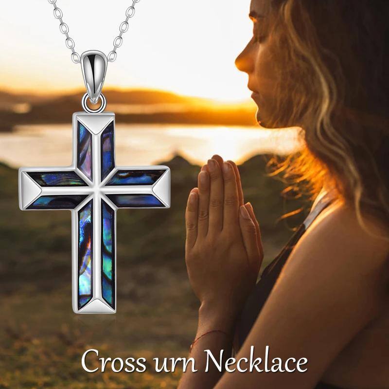 Sterling Silver Abalone Shellfish Origami Cross Urn Necklace for Ashes-6
