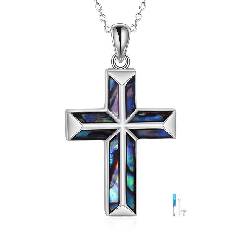 Sterling Silver Abalone Shellfish Origami Cross Urn Necklace for Ashes-1