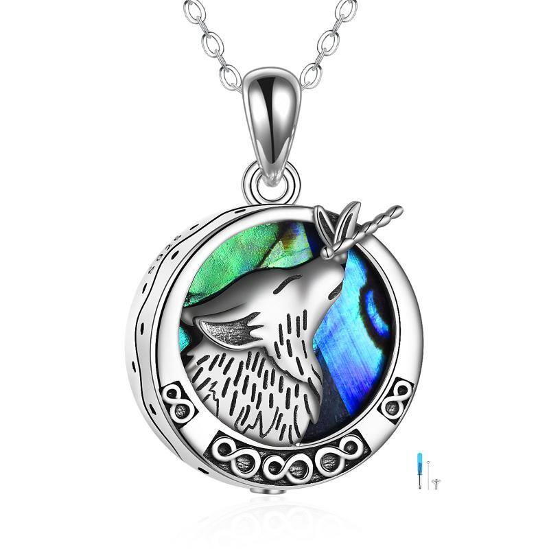 Urnen-Halskette aus Sterlingsilber mit Abalone-Muschel und Wolf-Unendlichkeitssymbol für die Asche mit eingraviertem Wort-1