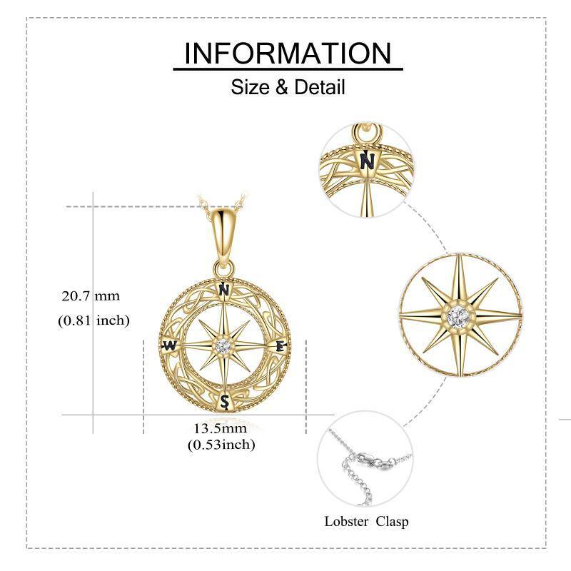 14K Gold Cubic Zirkonia Keltischer Knoten & Kompass Anhänger Halskette-6
