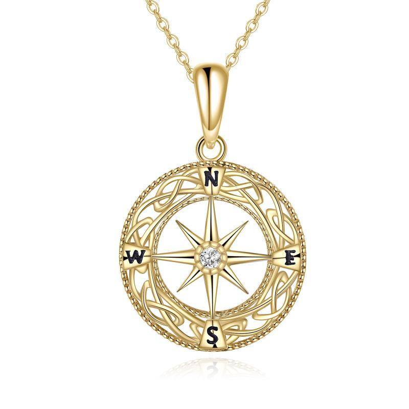 14K Gold Cubic Zirconia Celtic Knot & Compass Pendant Necklace-1