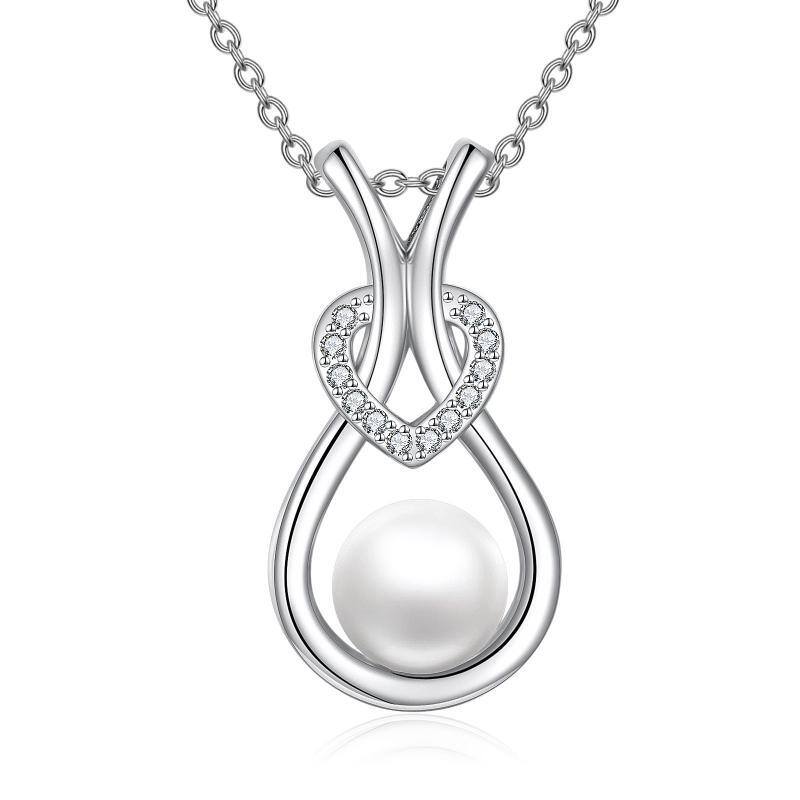 Sterling Silber Perle Herz-Anhänger Halskette-1