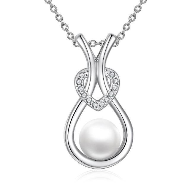 Sterling Silber Perle Herz-Anhänger Halskette-0