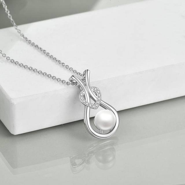 Sterling Silver Pearl Heart Pendant Necklace-3