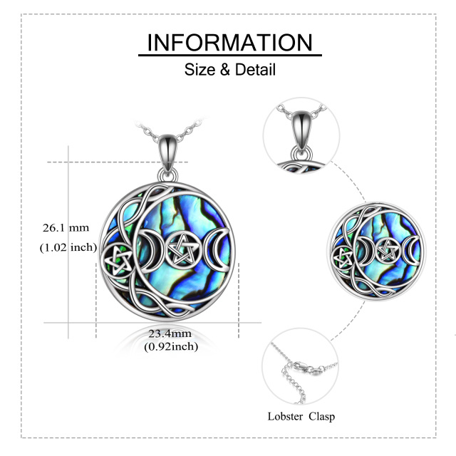 Sterling Silver Circular Shaped Abalone Shellfish Moon & Star Pendant Necklace-5