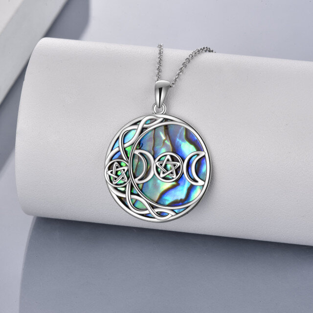 Sterling Silver Circular Shaped Abalone Shellfish Moon & Star Pendant Necklace-2