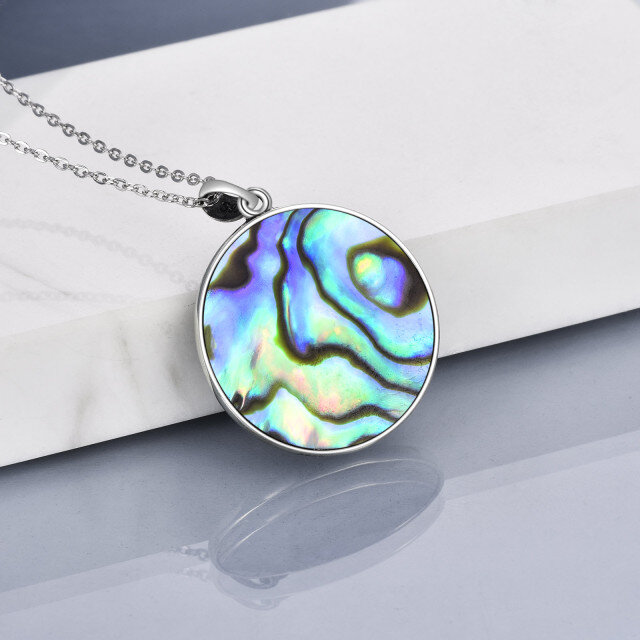 Sterling Silver Circular Shaped Abalone Shellfish Moon & Star Pendant Necklace-3