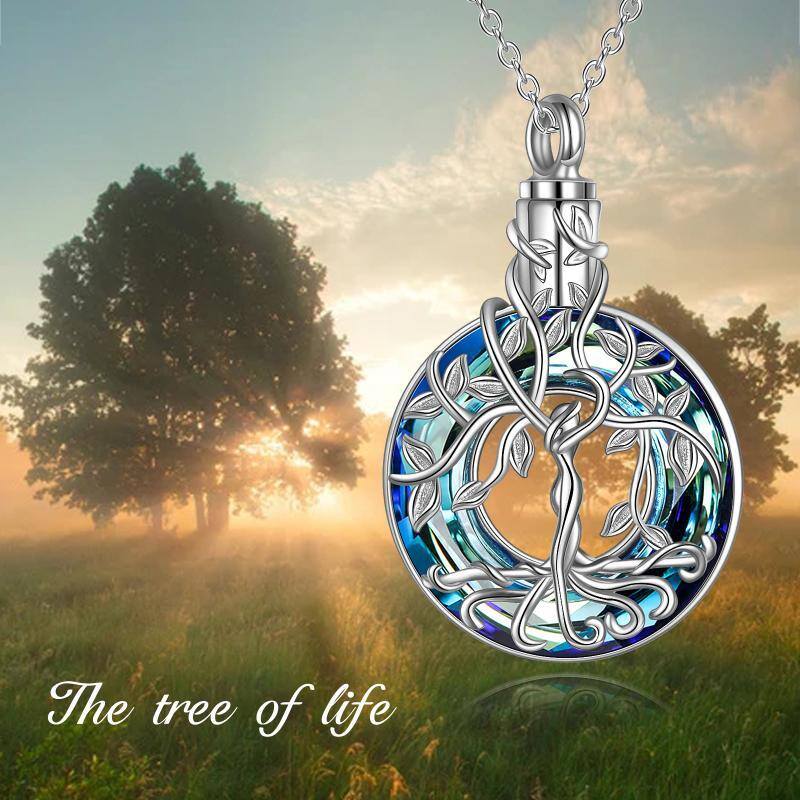 Sterling Silver Circular Shaped Crystal Tree Of Life Urn Necklace for Ashes-6