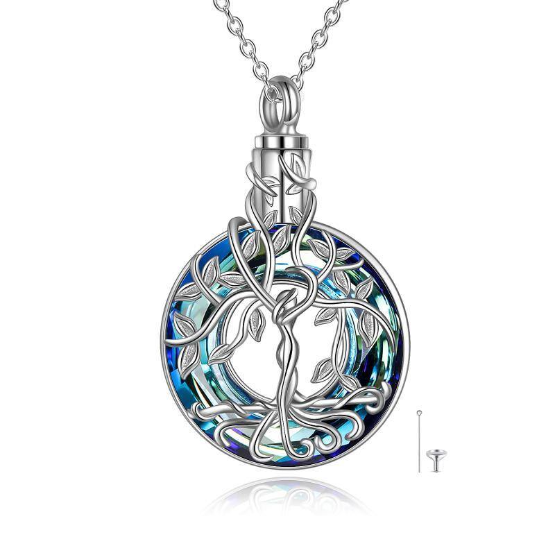 Sterling Silver Circular Shaped Crystal Tree Of Life Urn Necklace for Ashes-1