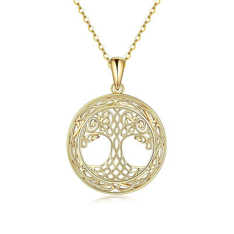 14K Gold Tree Of Life & Celtic Knot Pendant Necklace-1