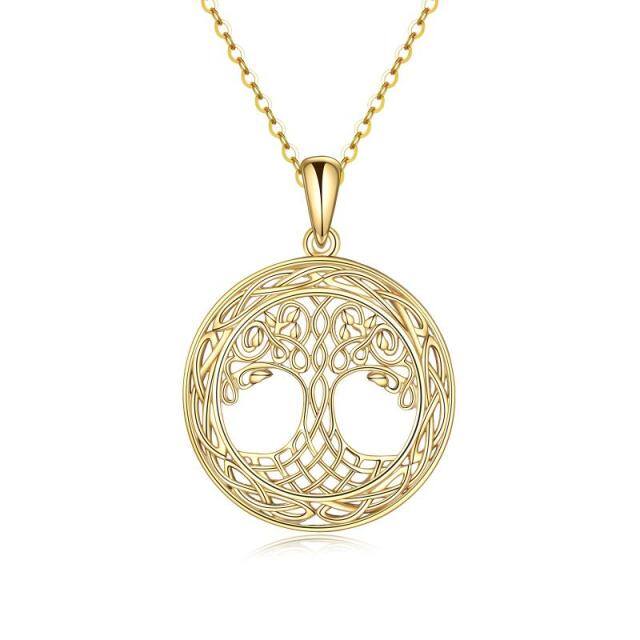 14K Gold Tree Of Life & Celtic Knot Pendant Necklace-0