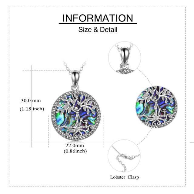 Sterling Silver Abalone Shellfish Tree Of Life Pendant Necklace-5