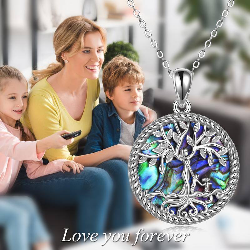 Sterling Silver Abalone Shellfish Tree Of Life Pendant Necklace-6