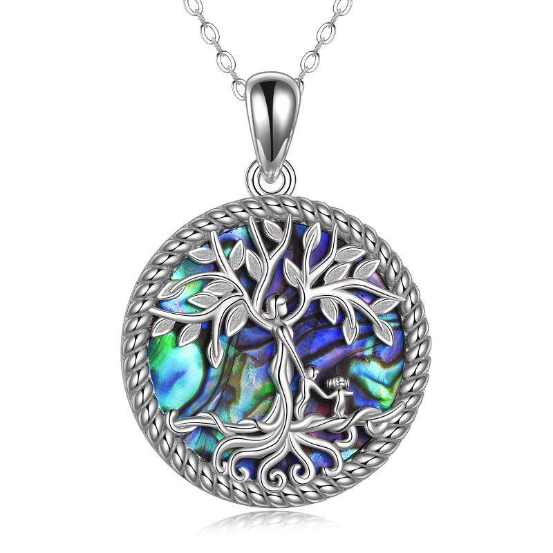 Sterling Silver Abalone Shellfish Tree Of Life Pendant Necklace-1