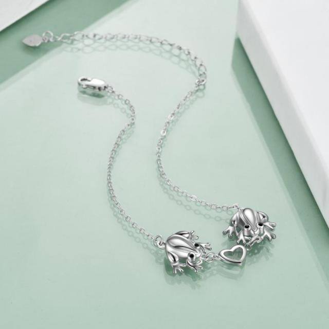 Sterling Silver Frog & Heart Pendant Bracelet-3