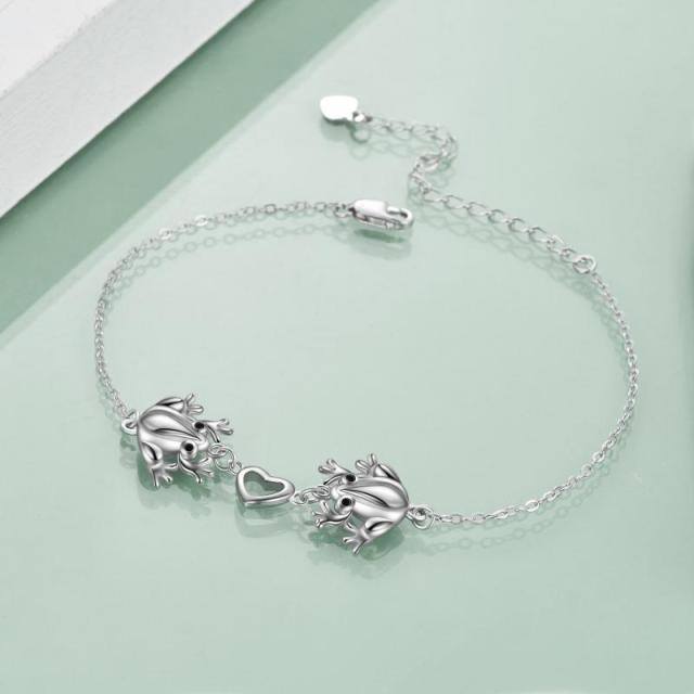 Sterling Silver Frog & Heart Pendant Bracelet-2