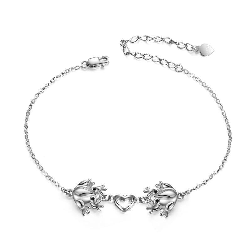 Sterling Silver Frog & Heart Pendant Bracelet-1