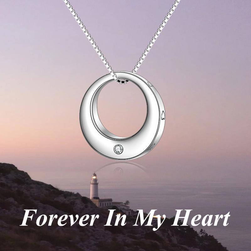 Sterling Silver Cubic Zirconia Circle & Heart Urn Necklace for Ashes-5