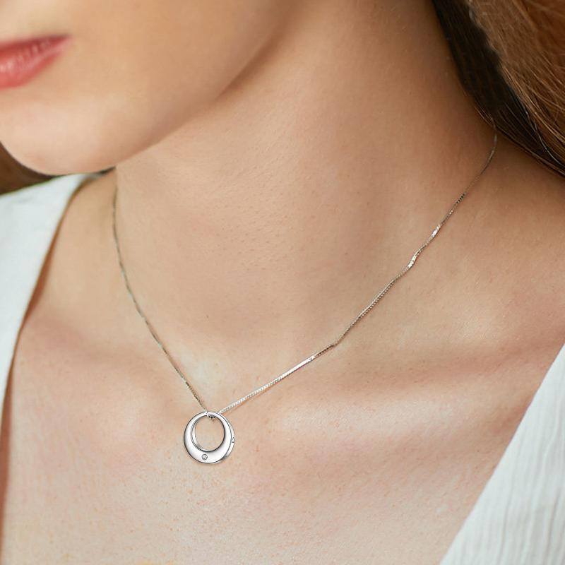 Collier en argent sterling en forme de cercle et de coeur avec zircon cubique-2