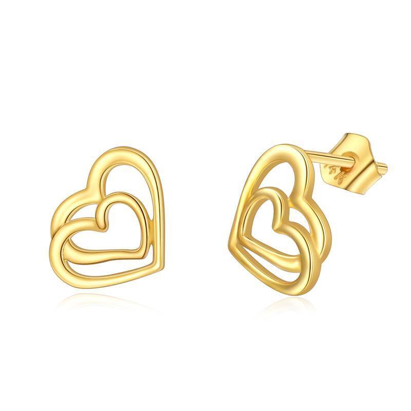 14K Gold Heart With Heart Stud Earrings-1