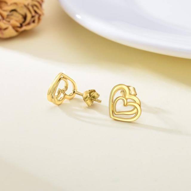 14K Gold Heart With Heart Stud Earrings-4