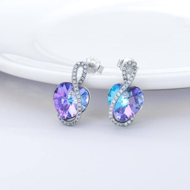Sterling Silver Diamond & Crystal Heart Drop Earrings-3