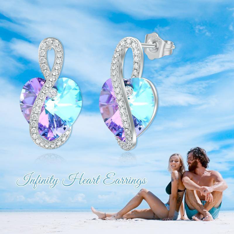 Sterling Silver Diamond & Crystal Heart Drop Earrings-6