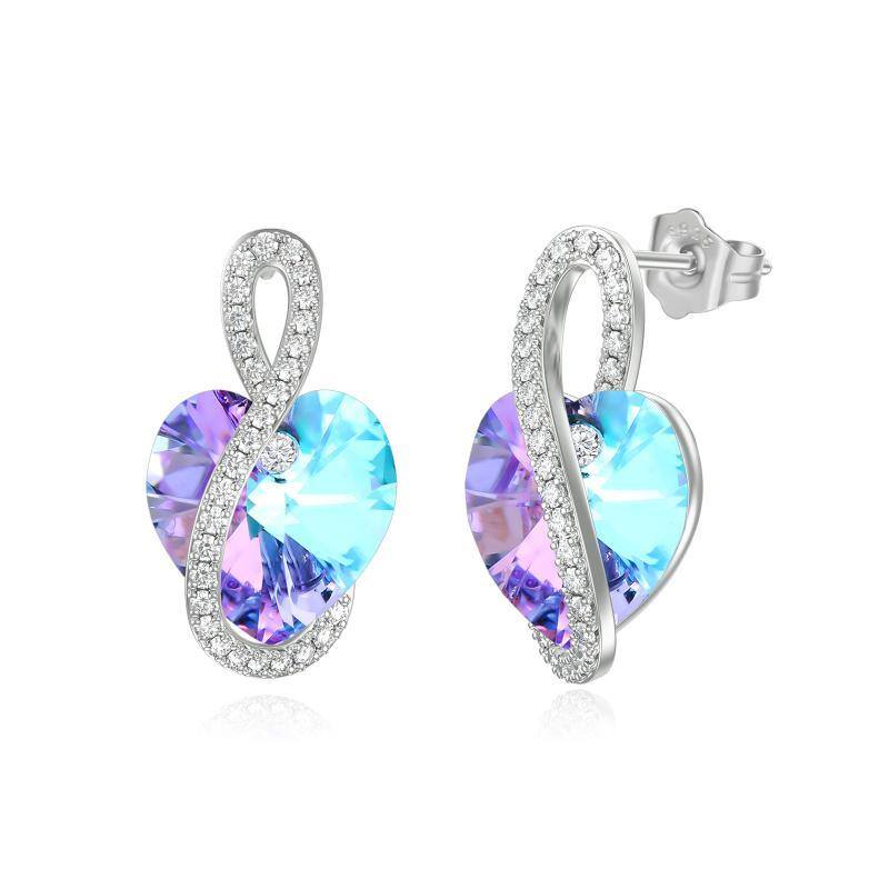 Sterling Silver Diamond & Crystal Heart Drop Earrings-1