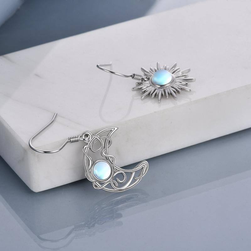 Sterling Silver Moonstone Moon & Sun Drop Earrings-4